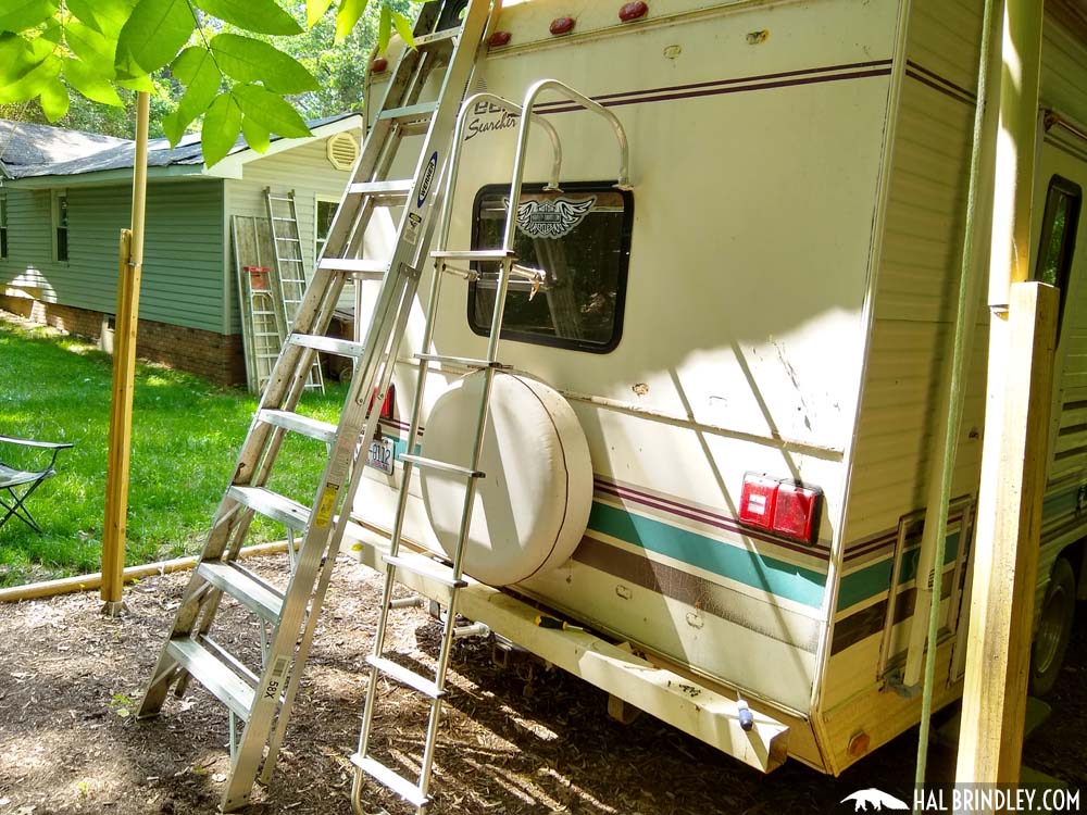 Aluminum ladder removed from the camper