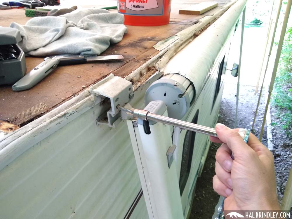 RV awning parts removal